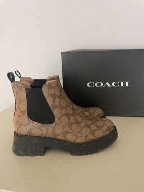 Coach Brown Signature Canvas Chelsea Lug Boots